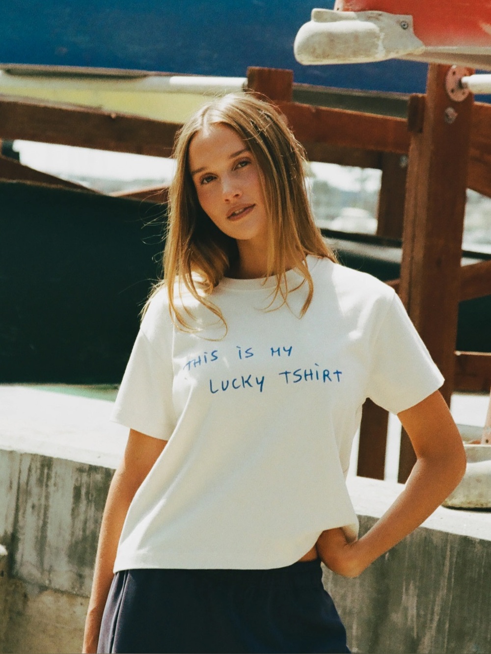 Lucky Boxy Tee - Cream with Lélu Patch - Size M/L - NWT - 💙